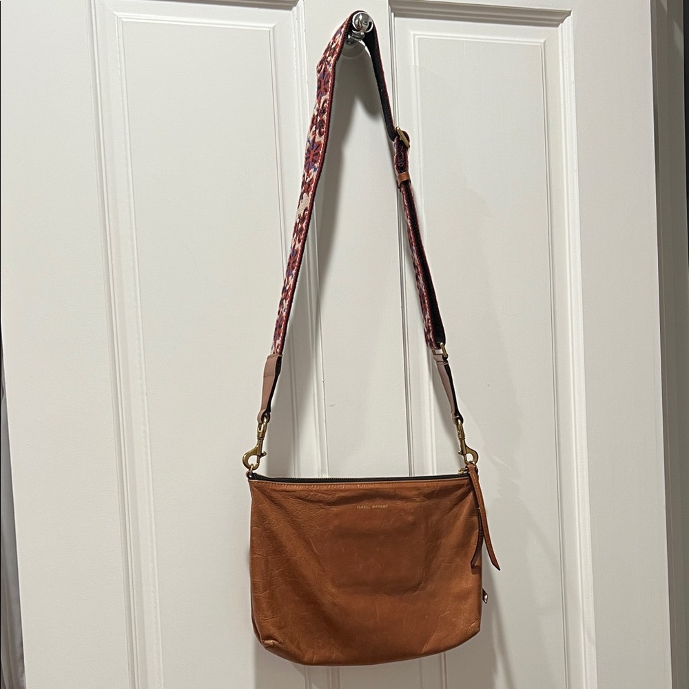 Isabel Marant Nessah Tan Leather Crossbody Bag with Patterned Strap